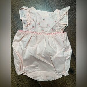 Janie and Jack Pink Strawberry Embroidered Romper